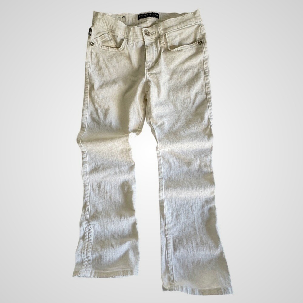 Rock & Republic Women's Cream Cotton Blend Flare Jeans Size 6